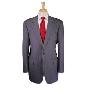 Brooks Brothers Gray w/ Sky Blue Striped Wool Suit Made in USA 42L